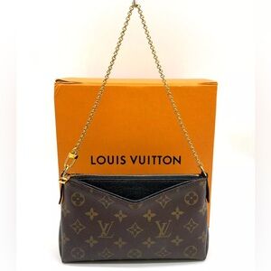 Authentic Louis Vuitton Monogram Pallas 2WAY Clutch Bag W/Box